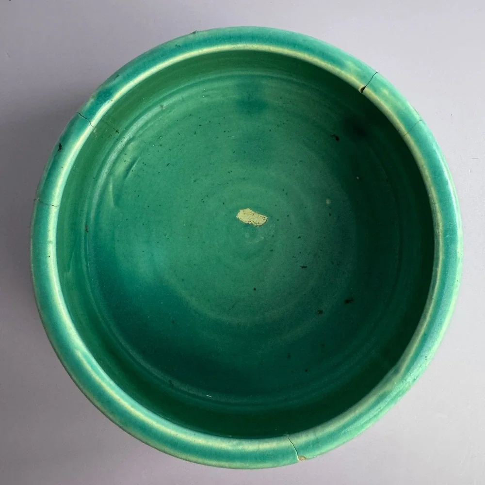 Vintage Italy Ceramic Dog Bowl Turquoise Crackle Glaze Embossed Pet Decor
